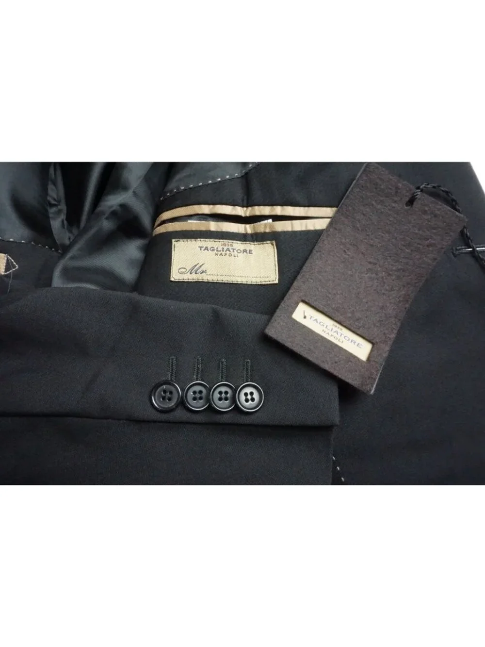 Tagliatore Solid Black Wool 2 Pc Suit Jacket Pants Sz 44R US 54EU NEW